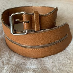BCBGMaxAzria TAN EMBOSSED BELT WITH SILVER ZIPPER ACCENTS SIZE LARGE